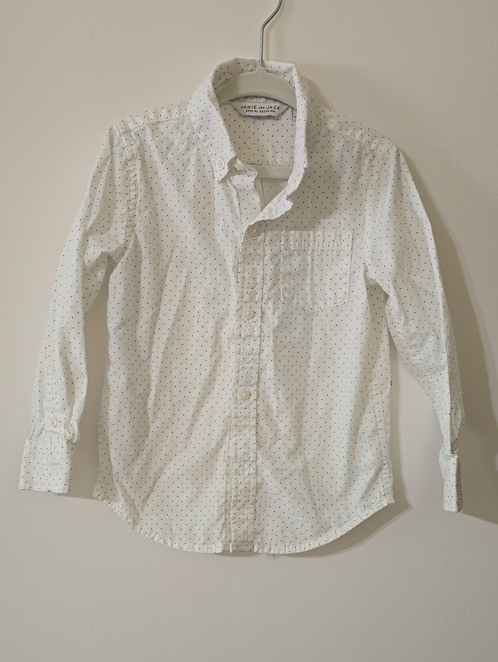 Janie and Jack White Shirt with Black Dot Pattern
